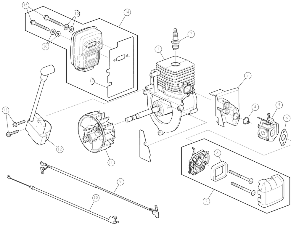 Engine Assembly Diagram and Parts List for Y25PB 41AR25PB900 Yard Machines Leaf Blower / Vacuum
